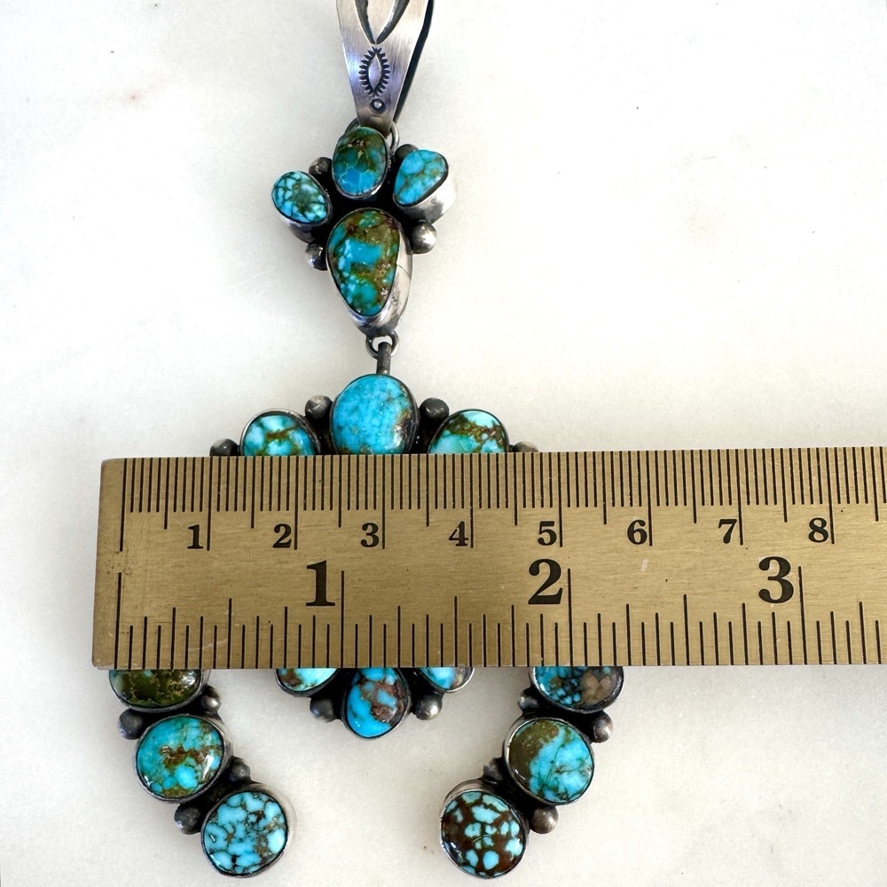 Navajo Naja Pendant Turquoise 4.5in‎ BIG Squash Blossom Signed Smith Native Amer - Picture 11 of 11